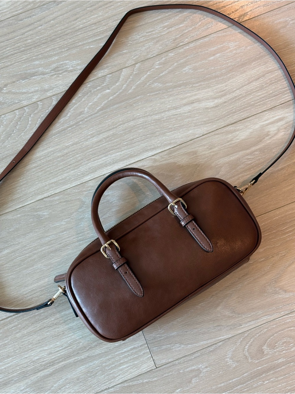 Brown Leather-Look Barrel Crossbody Bag